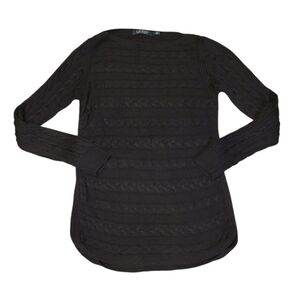 Lauren Ralph Lauren Cable Knit Boat Neck Long Sleeve Black Sweater Size Medium